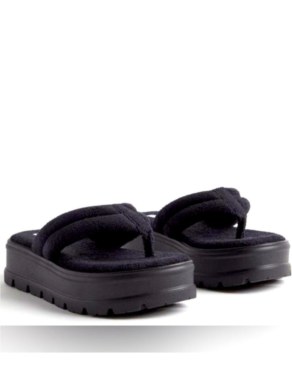 torrid Black Plush Terry Cloth Platform Thong Sandals - Picture 1 of 7